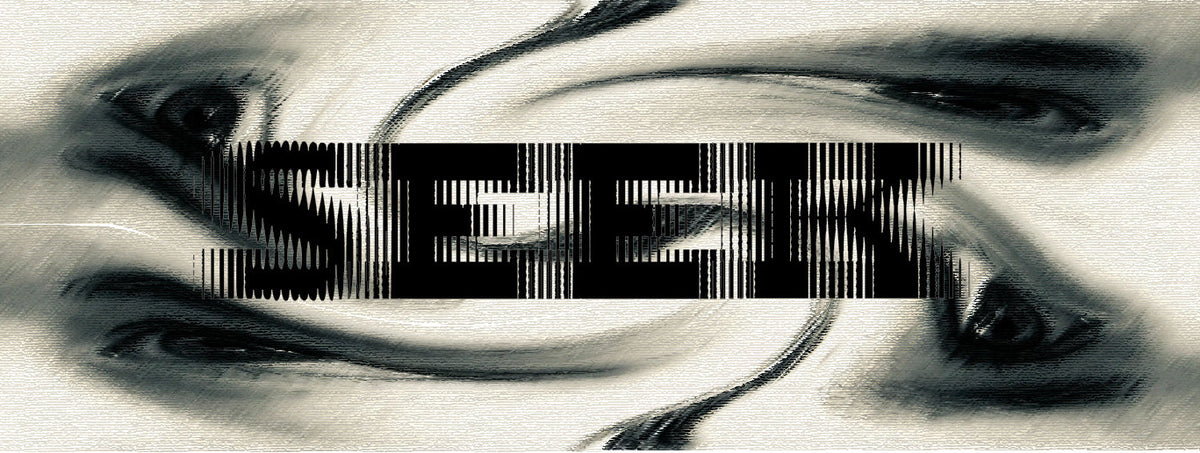 Black and white abstract design with 'SEEK' text overlay